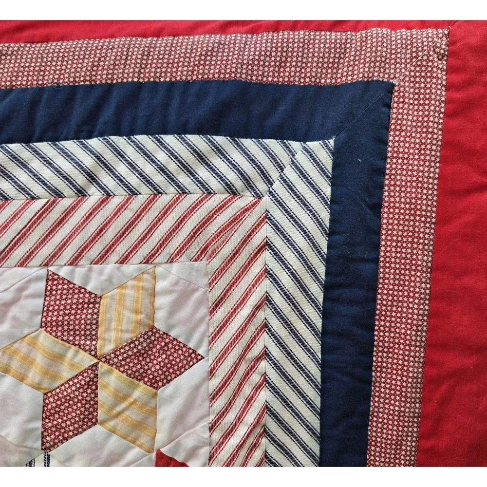 Vintage Handmade Patriotic Star Quilt 36 x 36 Wall Hanging Baby Blanket 1998 EUC